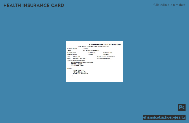 USA Alabama Krankenversicherungsausweis – Beispielvorschau